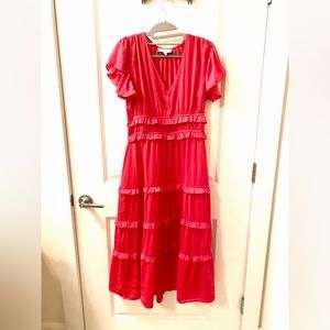 Hot Pink Midi Dress with Ruffles